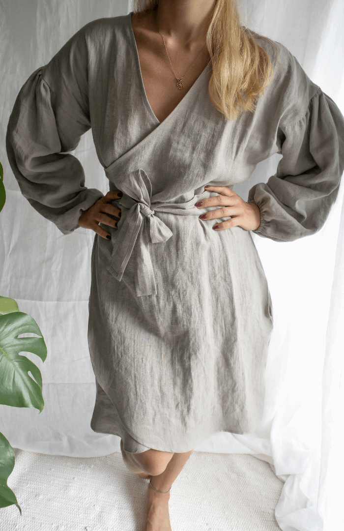 Linen Wrap Dress L / DUSTY PINK Linen Wrap Dress L / DUSTY PINK