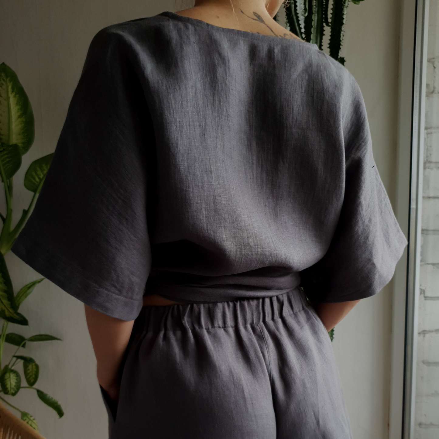 Ready to ship Sky blue Wrap Top