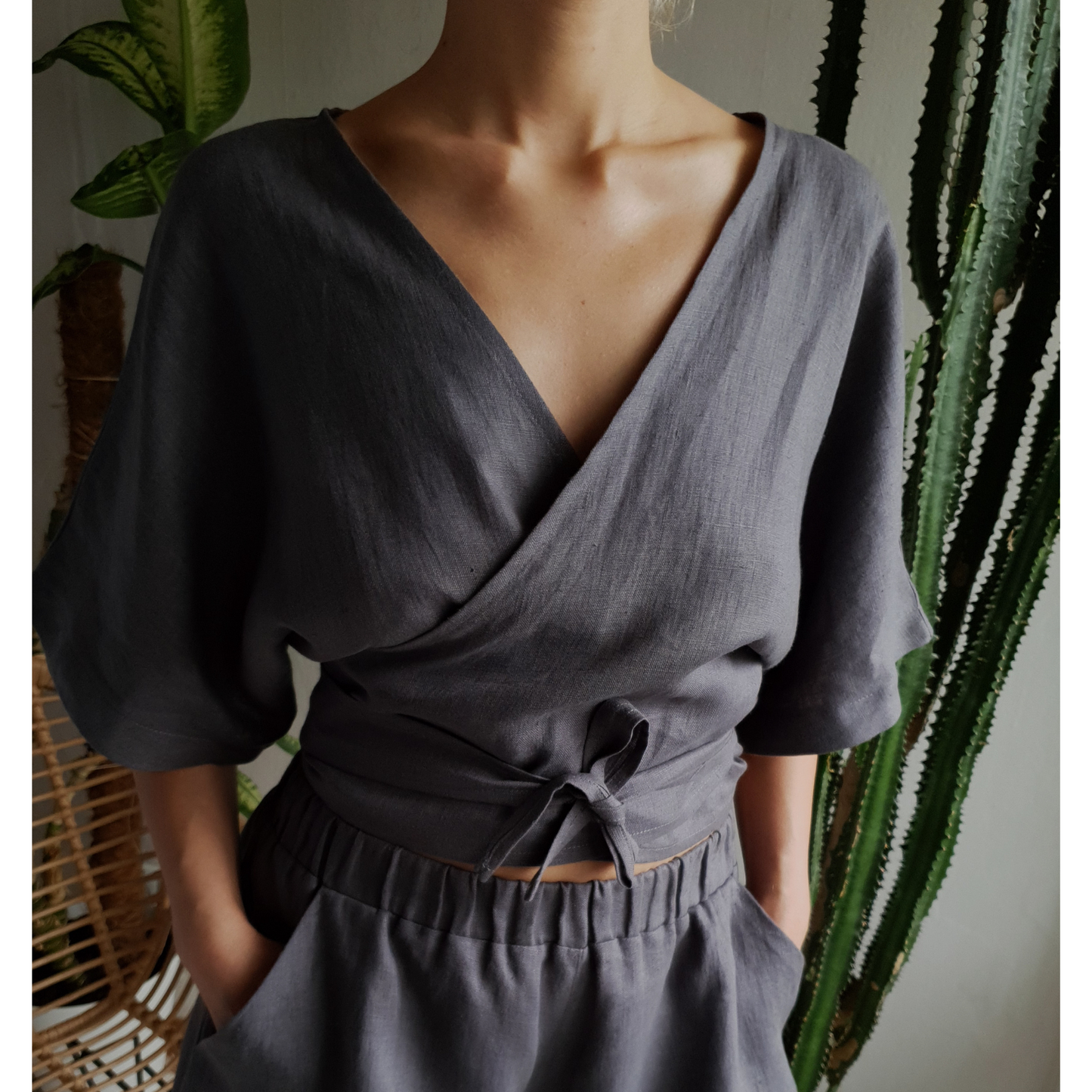 Ready to ship Sky blue Wrap Top
