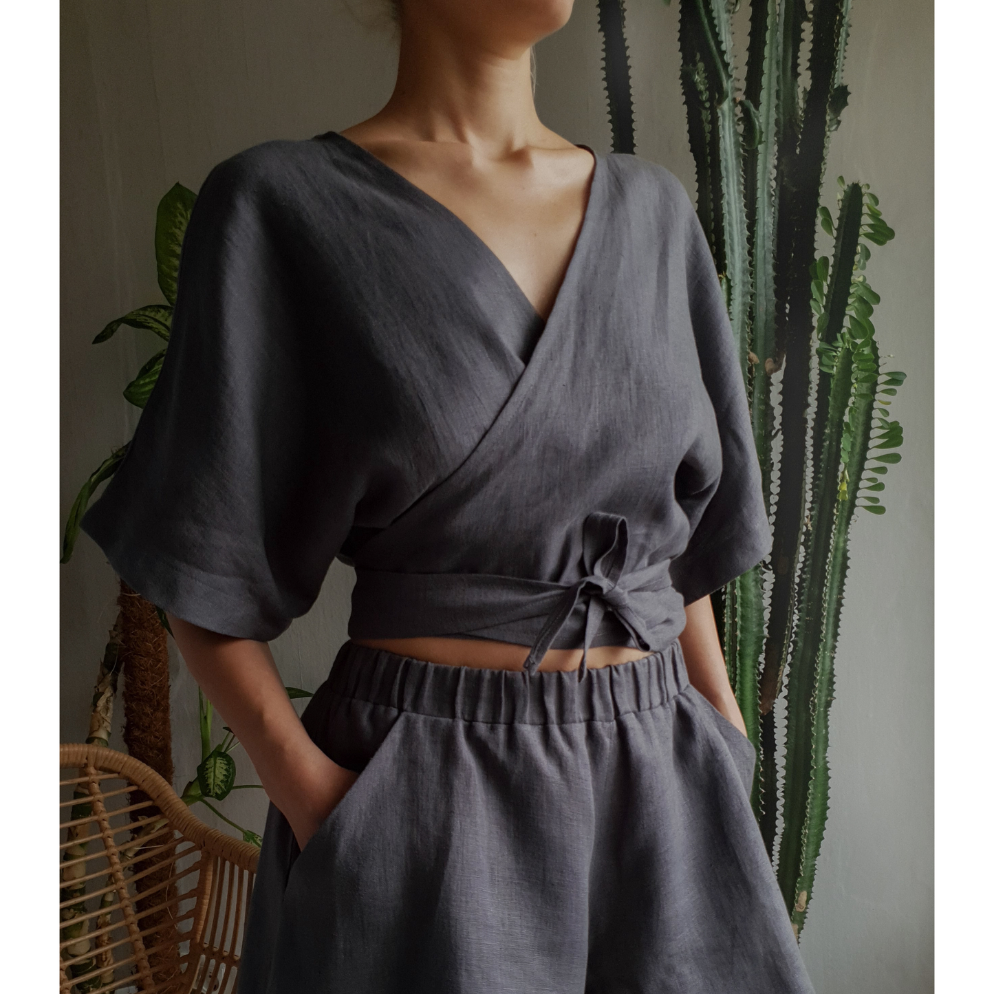 Ready to ship Sky blue Wrap Top