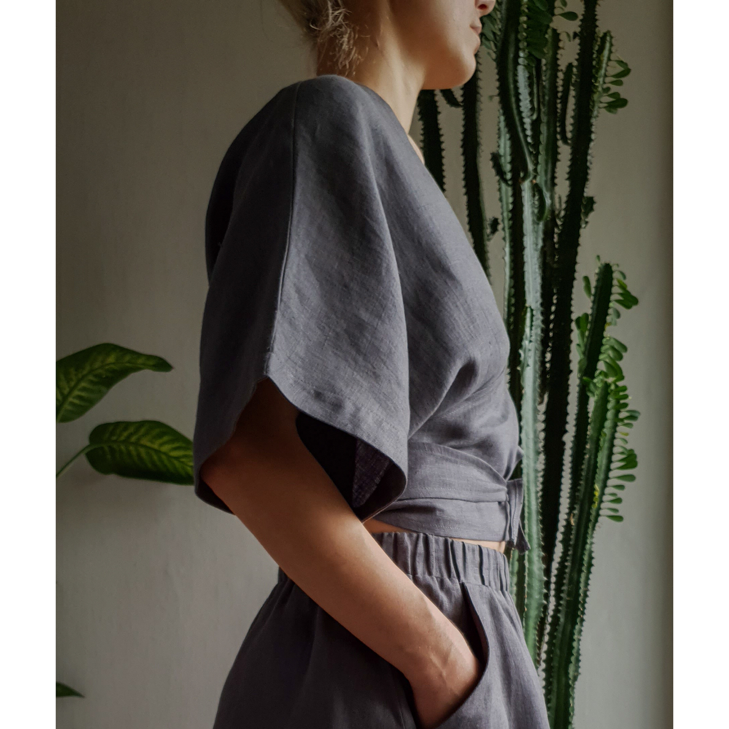 Ready to ship Sky blue Wrap Top