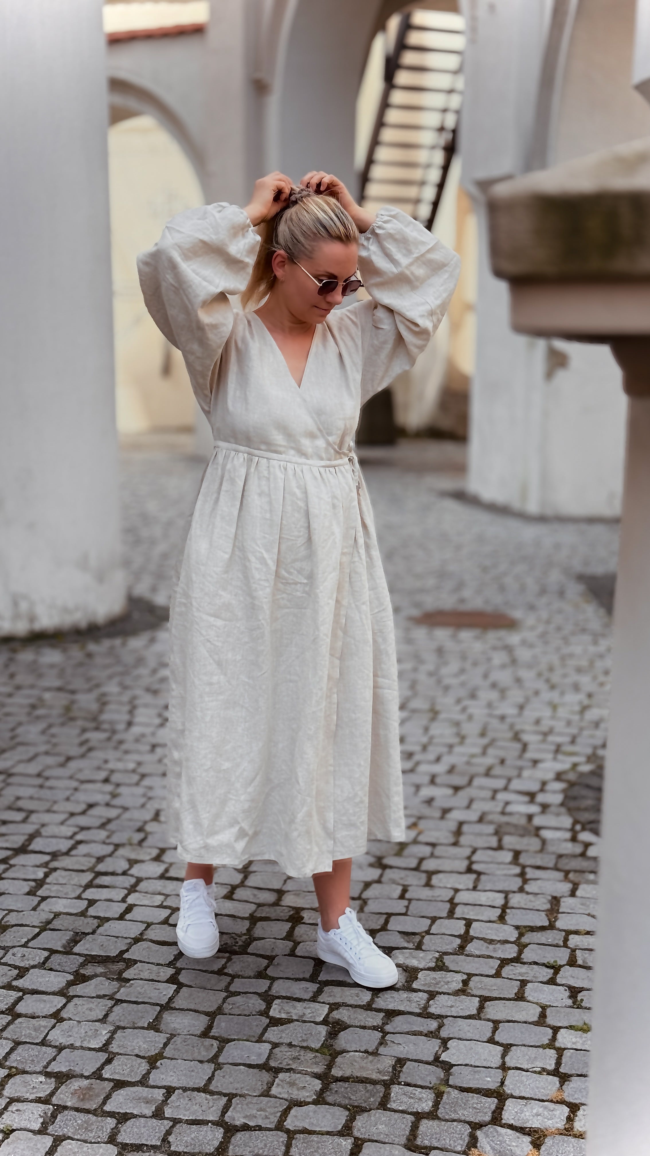Natural Linen Boho Dress, Maxi Dress XL / Honey Natural Linen Boho Dress, Maxi Dress XL / Honey
