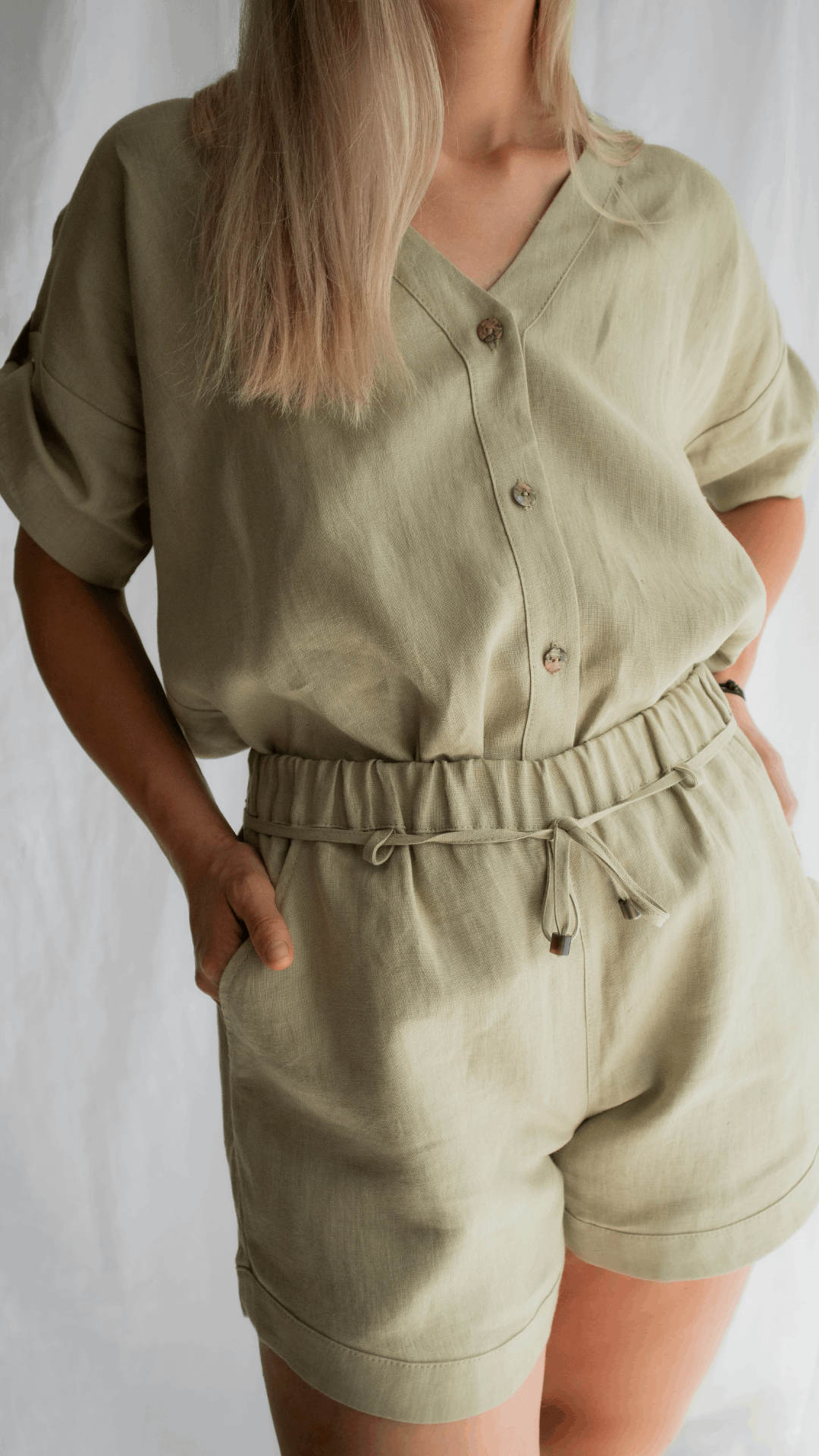 Linen Set - Blouse & Shorts
