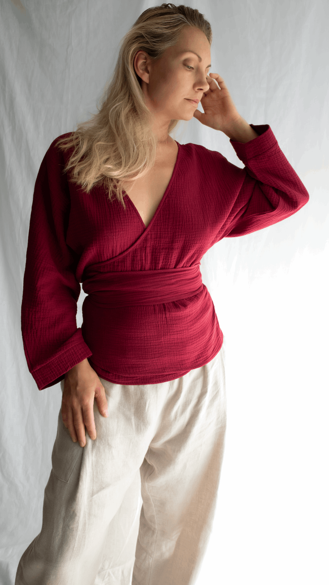 Muslin Long Sleeves Wrap Top