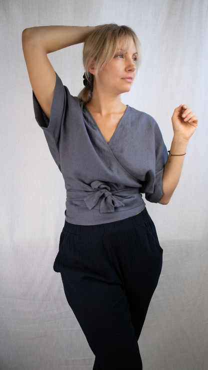 Linen wrap top