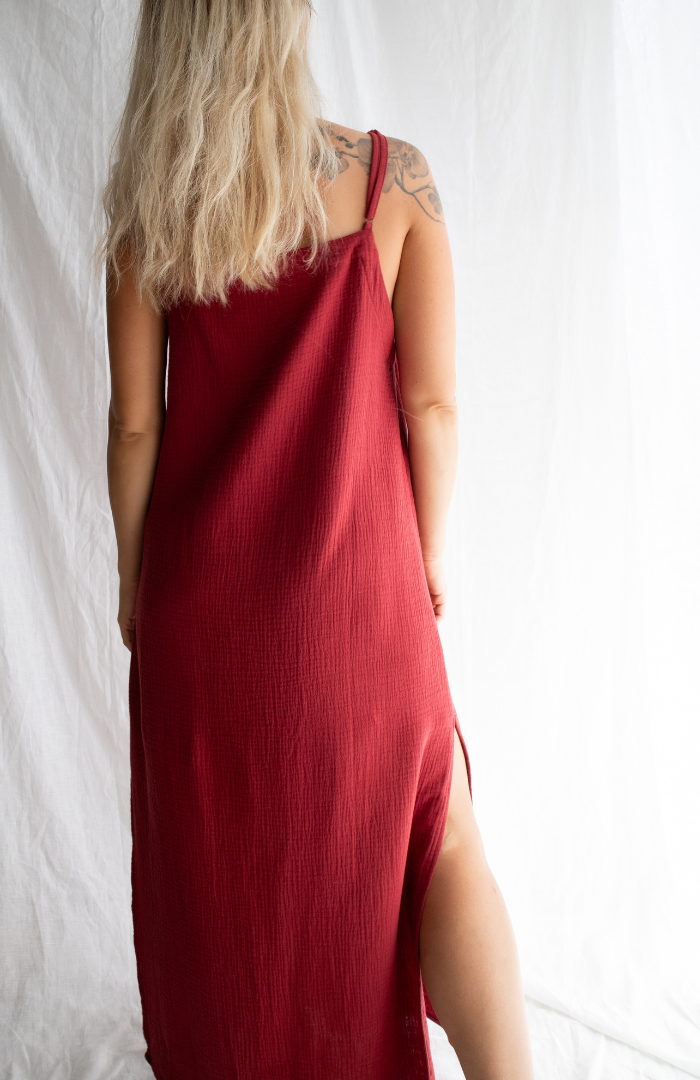 red muslin dress Red Cotton Muslin Bodysuit Dress - Size: 1-2M