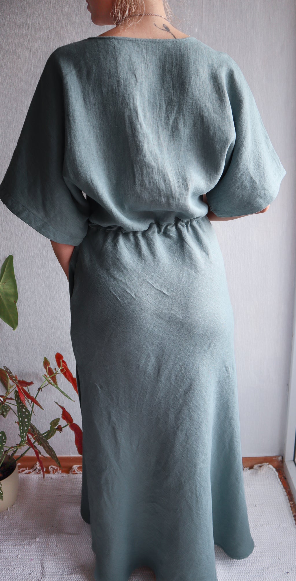 Linen Dress  Summer Spring V-Neck Dress