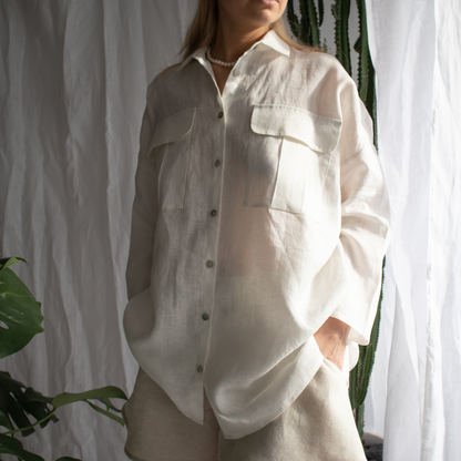 Oversized Linen Shirt with Big Front Pockets