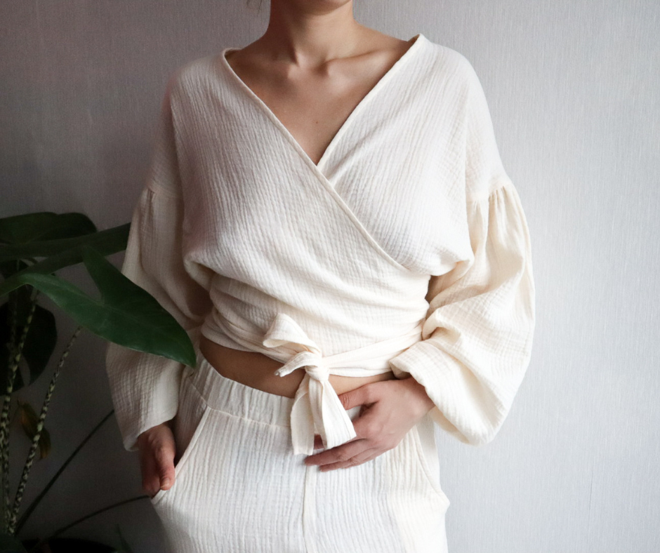 Ready to ship Muslin Puffed Sleeves Set  Top & Pants
