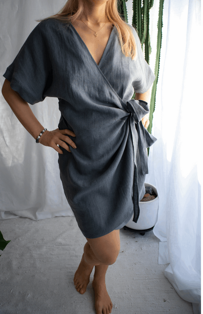 Linen Kimono Wrap Dress