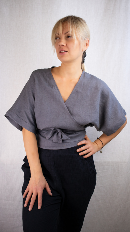 Linen wrap top