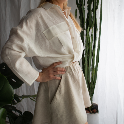 Oversized Linen Shirt with Big Front Pockets