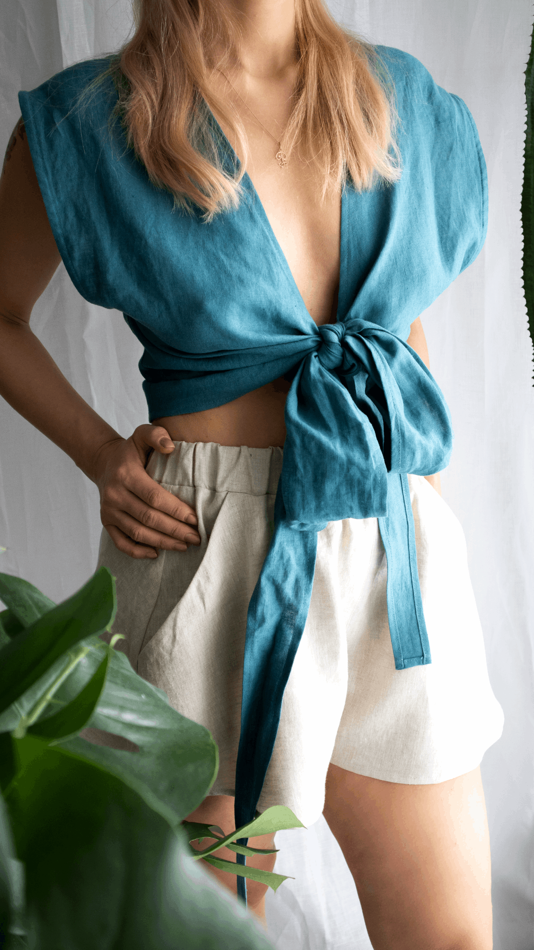 Linen Sleeveless Wrap Top