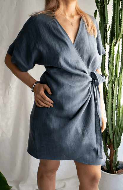 Linen Kimono Wrap Dress