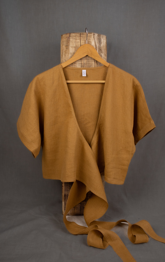 Ready to ship Linen Amber Wrap Top