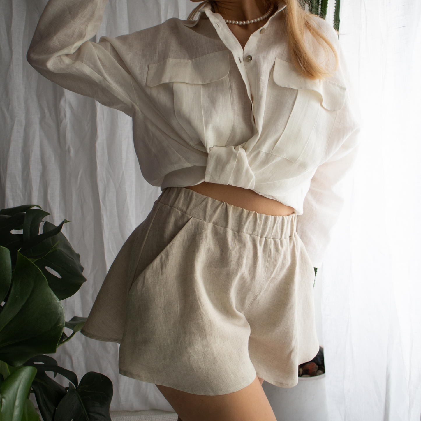 Oversized Linen Shirt with Big Front Pockets