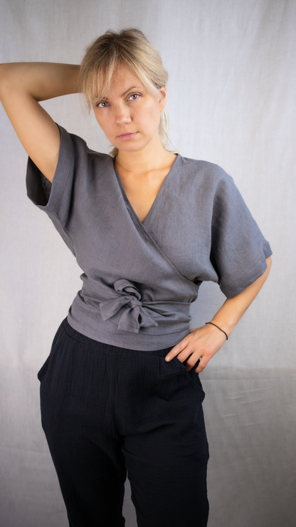 Linen wrap top