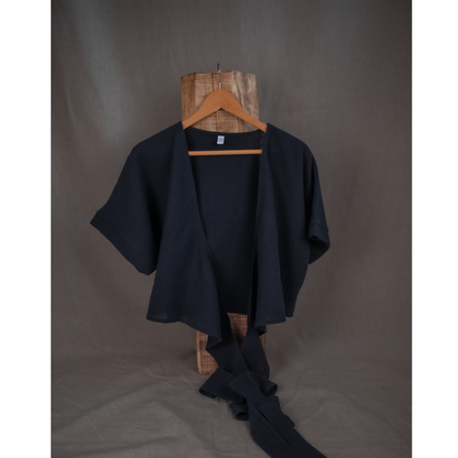 Ready to Ship Black Muslin Wrap Top