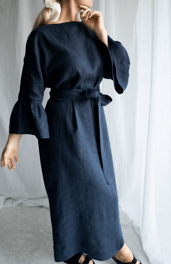 Linen Maxi Dress with Flounce Sleeves Xs / Red Linen Maxi Dress with Flounce Sleeves Xs / Red