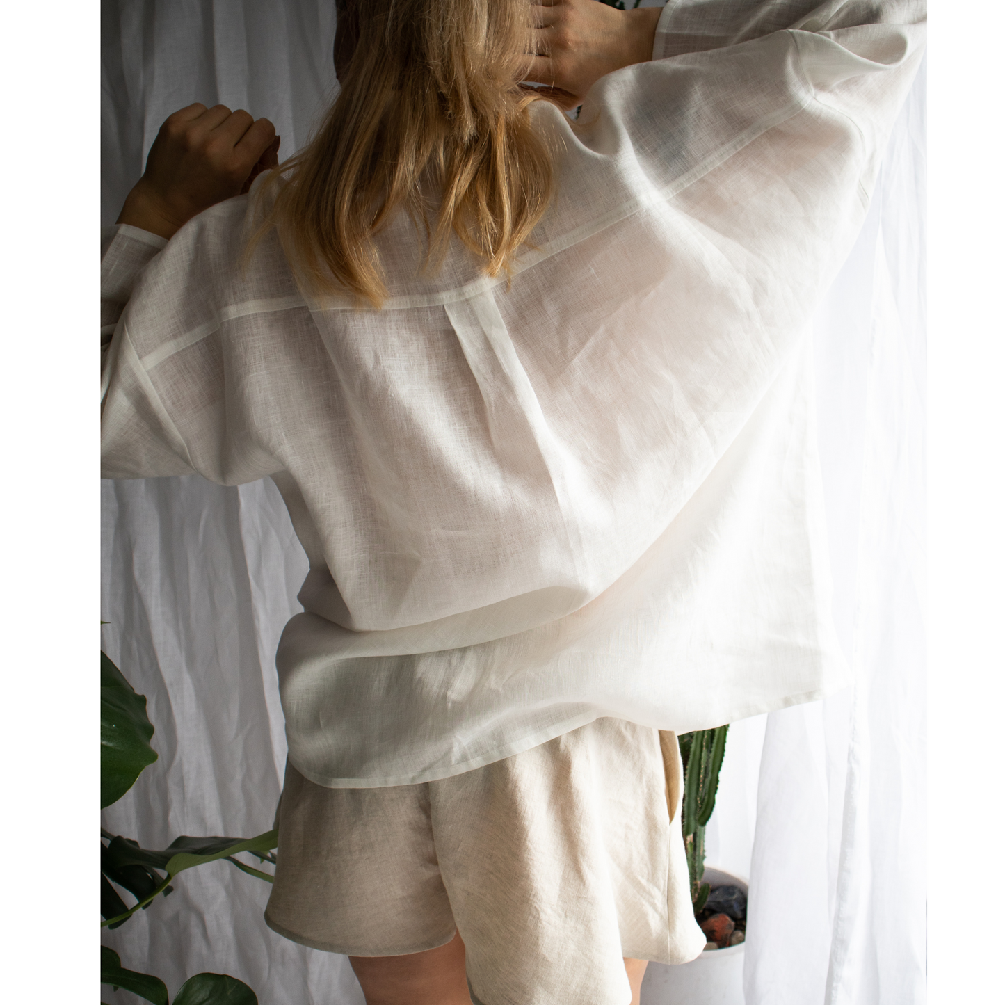 Oversized Linen Shirt with Big Front Pockets