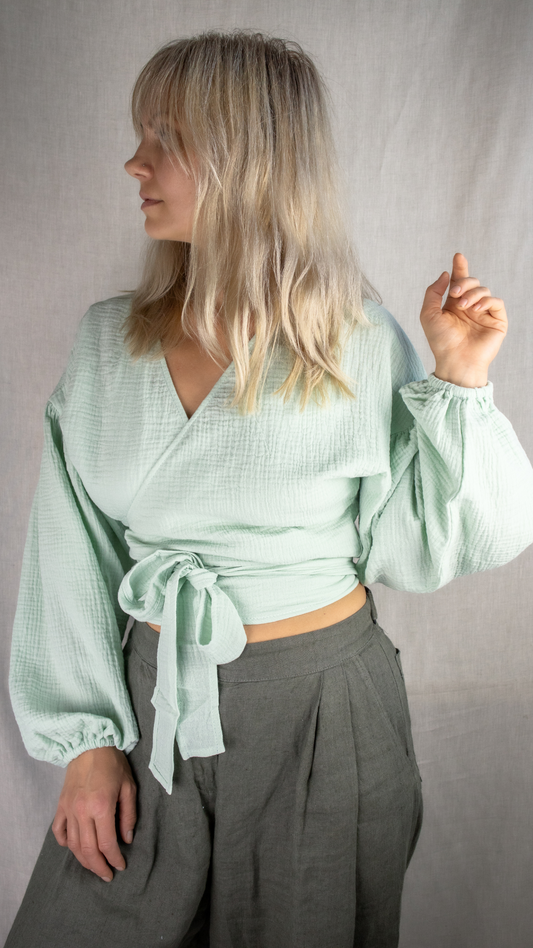 Muslin Wrap Top with Puffed Sleeves