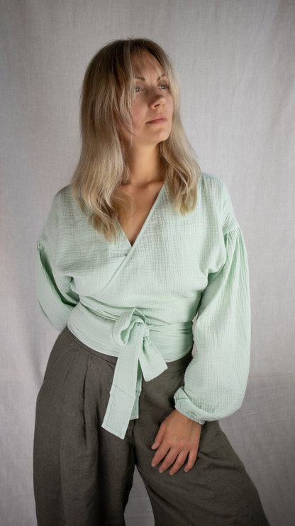 Muslin Wrap Top with Puffed Sleeves