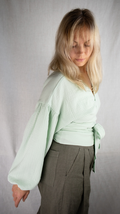 Muslin Wrap Top with Puffed Sleeves