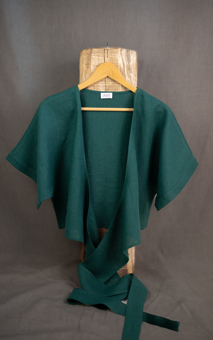 Ready to ship Linen Dark Green Wrap Top