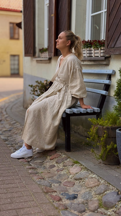 Natural Linen Boho Dress, Maxi dress