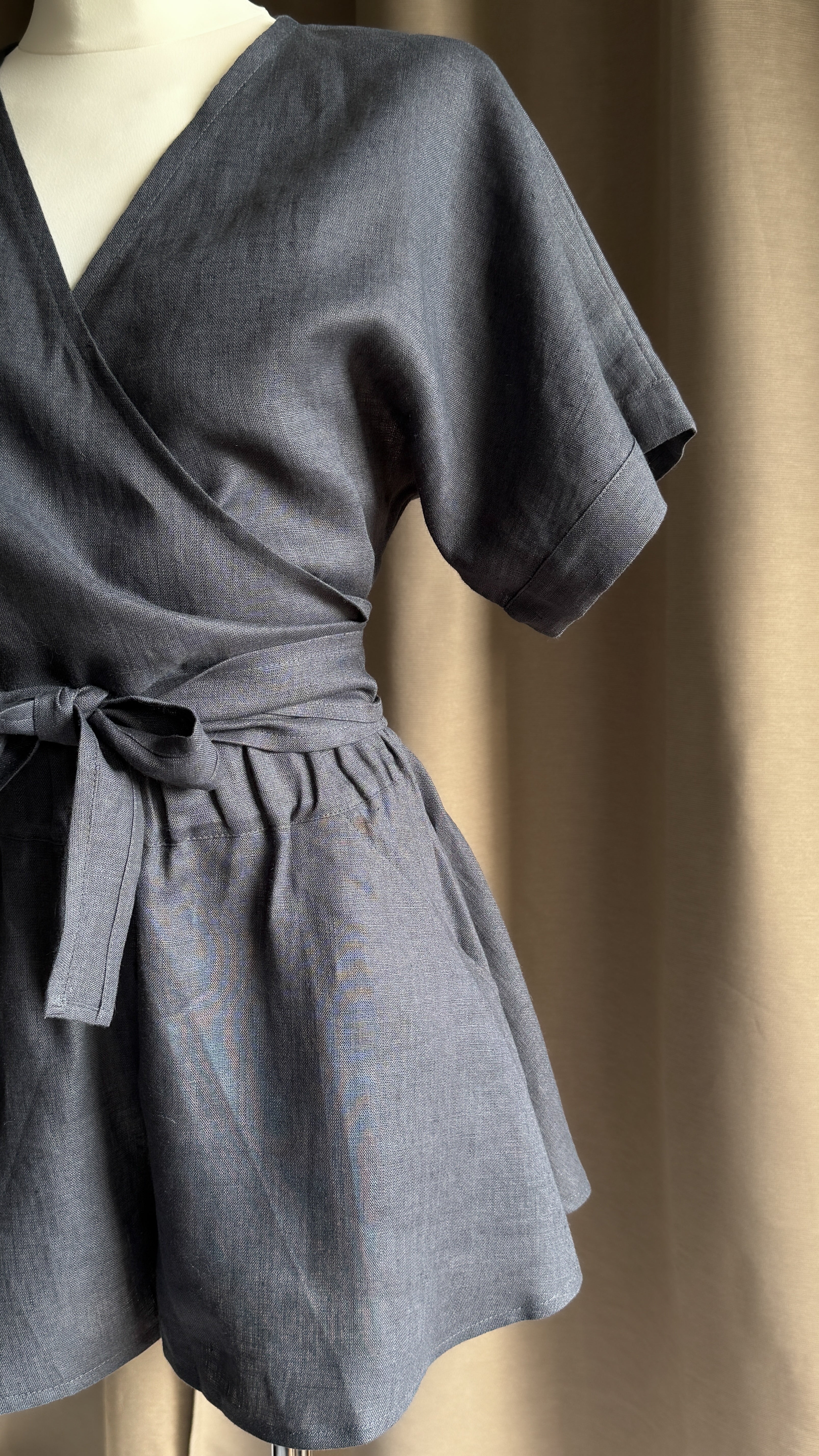 Ready to ship-Linen Set - Wrap top & Shorts