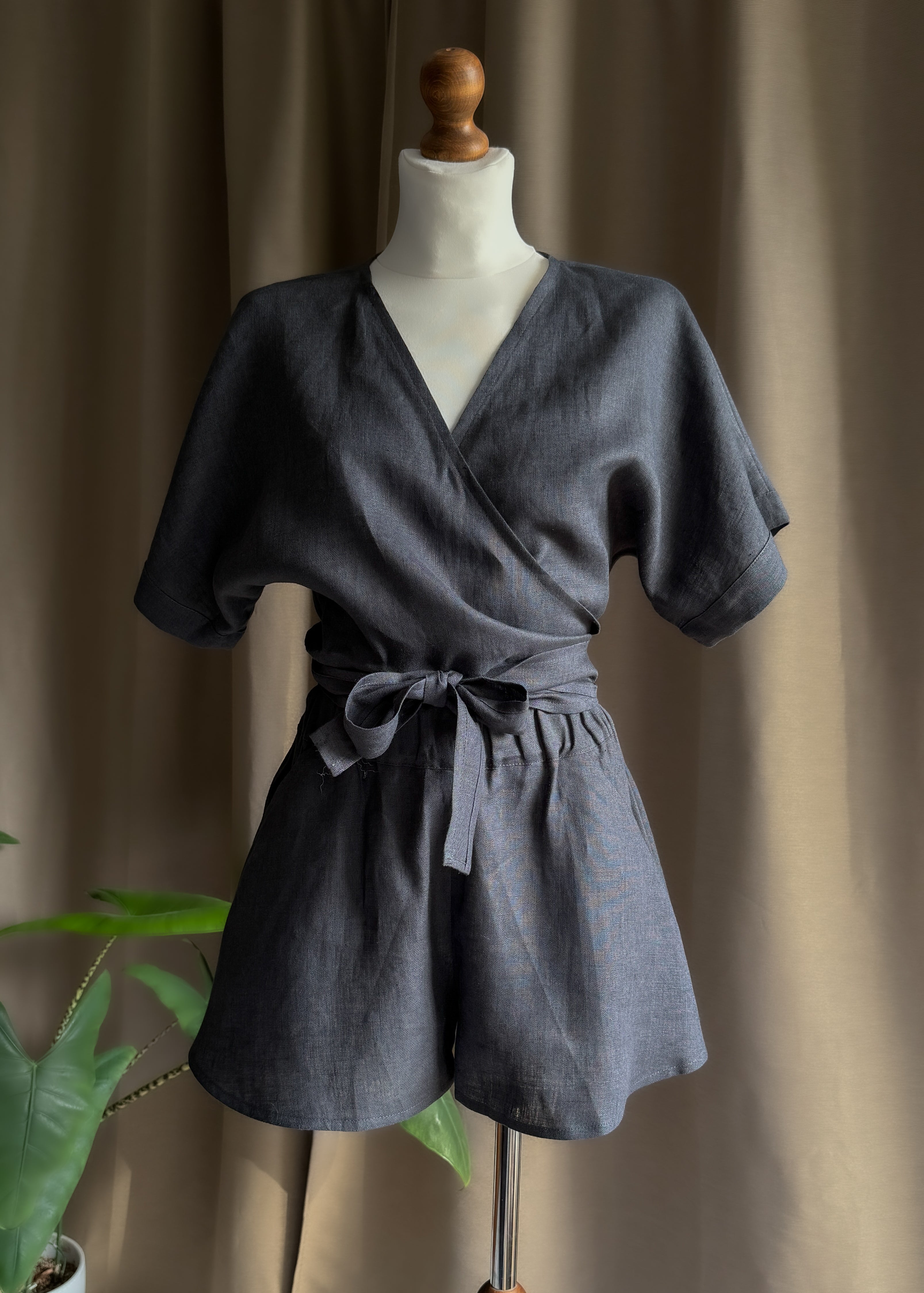 Ready to ship-Linen Set - Wrap top & Shorts