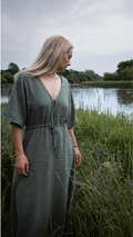 Linen Dress  Summer Spring V-Neck Dress