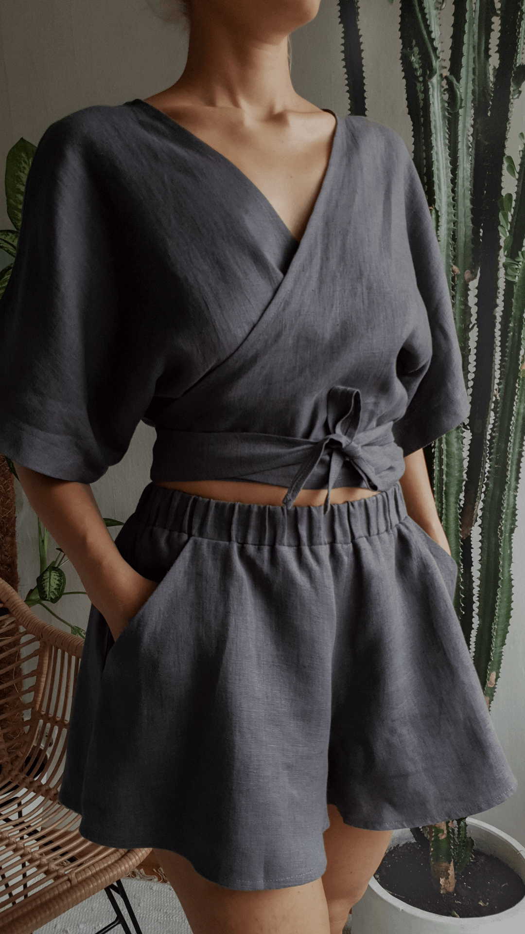 Linen Set - Wrap top & Shorts